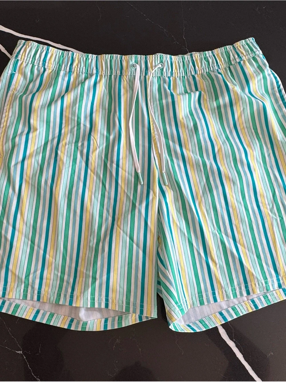 Vineyard Vines Striped Swim Trunks - Teal, Yellow & White
